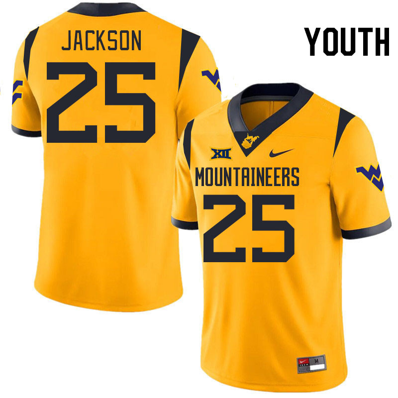 Youth #25 Jordan Jackson West Virginia Mountaineers College 2024 New Uniforms Football Jerseys Stitc